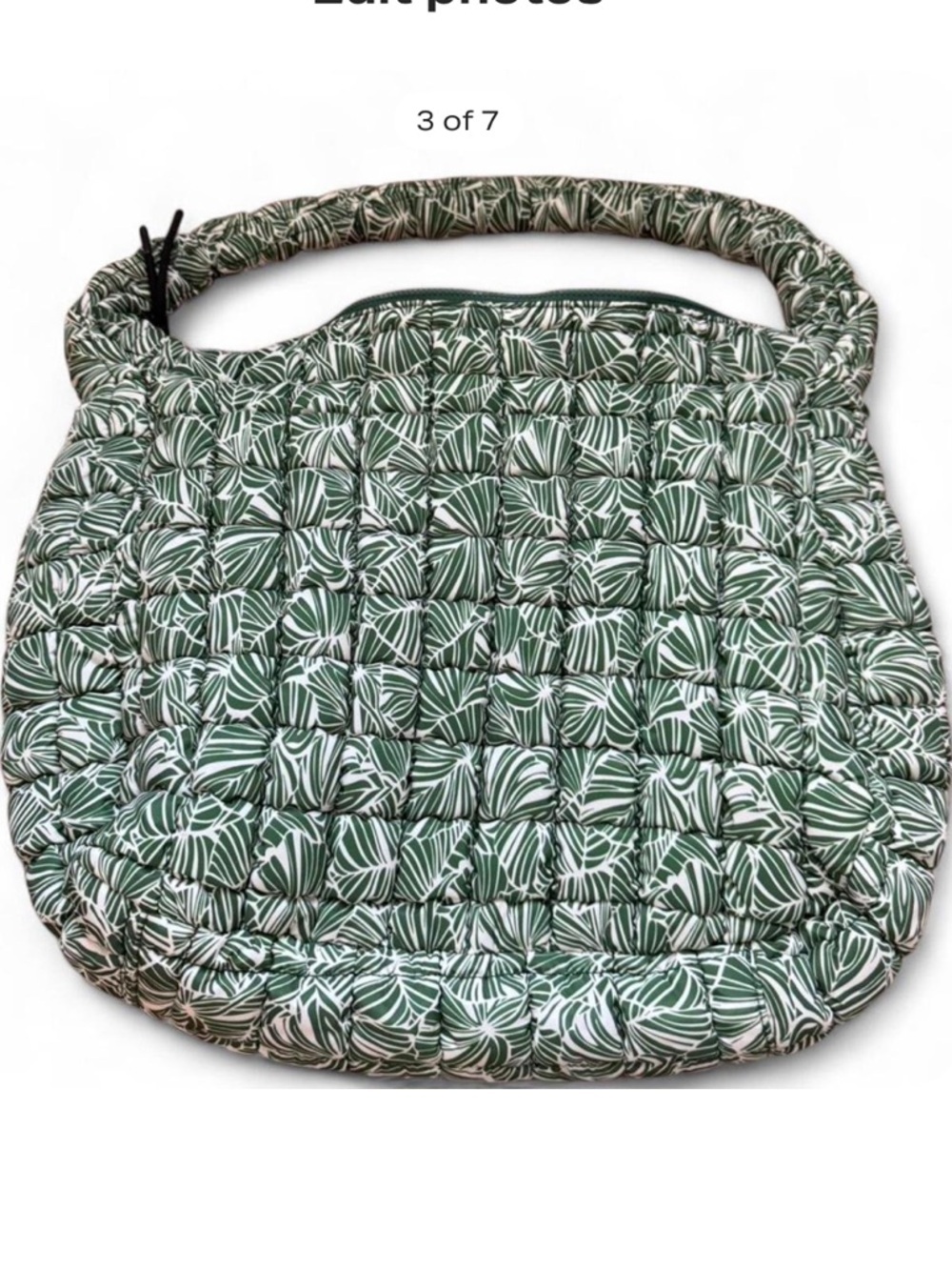 Free People Movement Quilted Carryall Bag Green Palm Print Puffer Tote - Picture 3 of 7